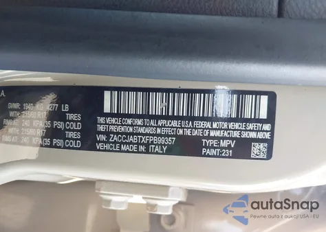 2015 Jeep Renegade Latitude from USA, damaged, VIN ZACCJABTXFPB99357